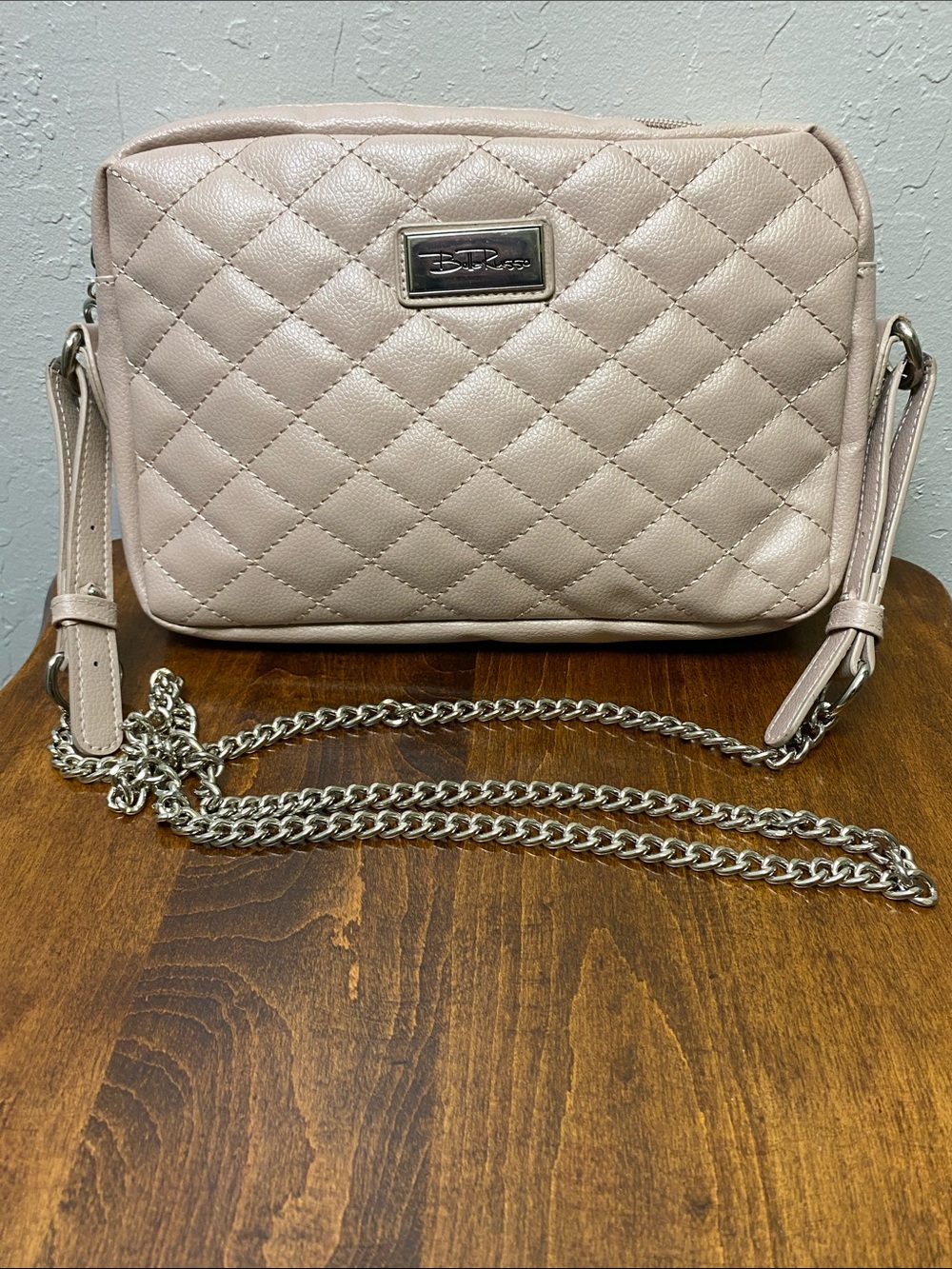 Quilted Crossbody Bag in Pale Blush with Silver Chain